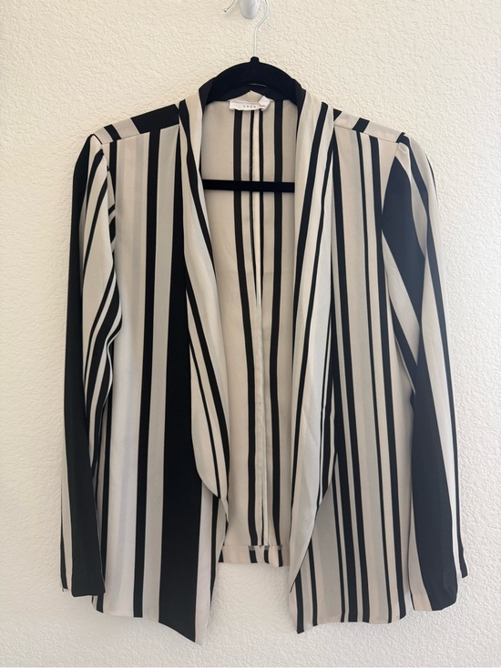 Lush Jackets & Blazers - Lush Black and Cream Striped Open Polyester Blazer
